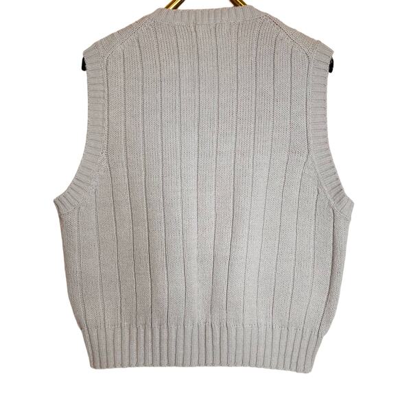 Vintage Size 22W Pale Gray Cable Knit Sweater Vest Pullover V Neck Buttons - Picture 2 of 6